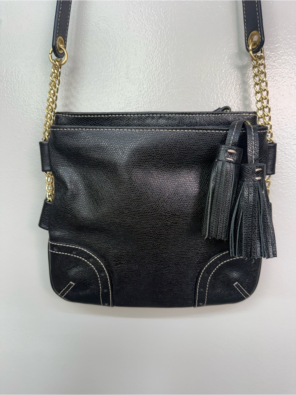 Talbots Black Leather Tassel Crossbody Bag